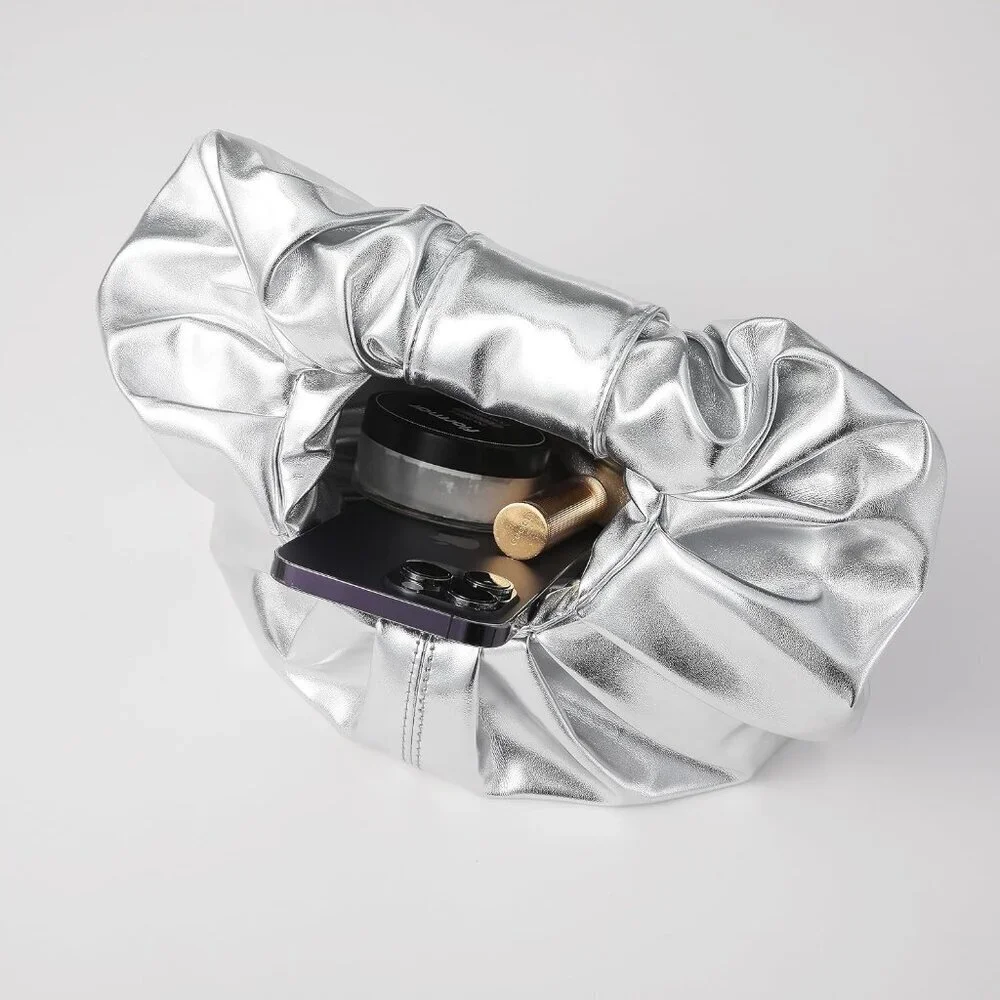Women's Silver Polyurethane Buckle Stylish Designer Party Wedding Clutch